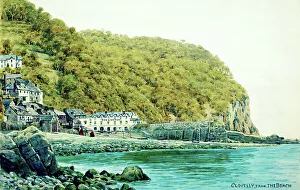 Clovelly Prints: Clovelly, Devon, viewed from the Beach