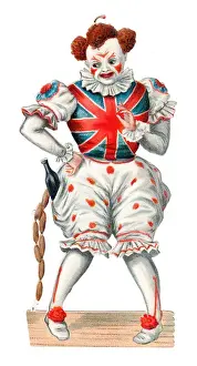 Clown with bottle and sausages on a Victorian scrap