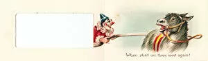 Ruff Gallery: Clown pulling a donkeys tail on a Christmas card