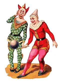 Two clowns with a ball on a Victorian scrap