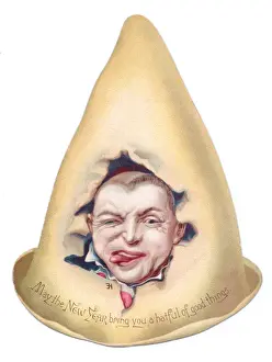 Clowns face on a hat-shaped Christmas card