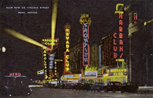 Casino Prints: Club Row at night, Virginia Street, Reno, Nevada, USA
