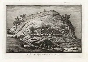 Auvergne Prints: Cluster of basalt prisms near St Sanduox, 18th century