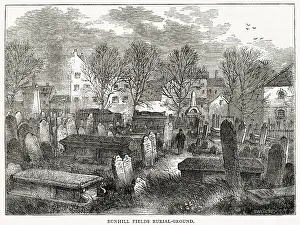 Tombstone Prints: Cluttered rows of tombstones at Bunhill Fields burial- ground, London