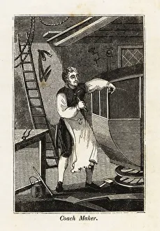 Carpenter Prints: Coach maker working on a carriage in a workshop