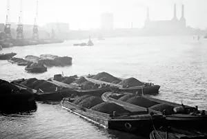 Barge Prints: Coal barges on the Thames, London, early 1900s