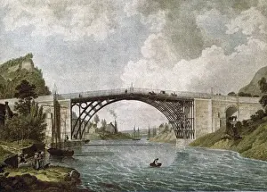 Coalbrookdale Prints: Coalbrookdale Bridge in 1779. Engraving