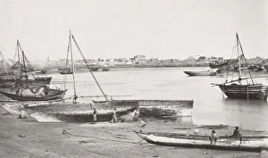 Coastal view with boats on the beach, Zanzibar, Unguja