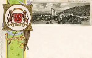 Devices Prints: The Coat of Arms of Aberdeen and view of Balmoral Castle