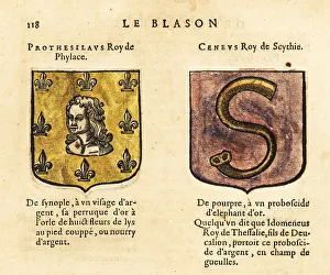 Escutcheon Prints: Coat of arms of mythological figures Protesilaus and Ceneus
