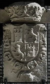1650 Prints: Coat of arms of Spain with fleece. From wall of La Coruna