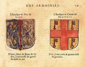 Chez Rolet Boutonne Prints: Coats of arms of the Bishop-Duke of Laon and the Bishop-Count of