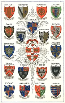 Educational Prints: Coats of arms of colleges at Cambridge University