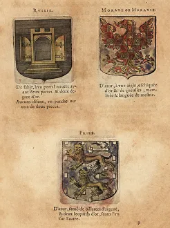 Escutcheon Prints: Coats of arms of the Kingdoms of Russia, Moravia and Fresia