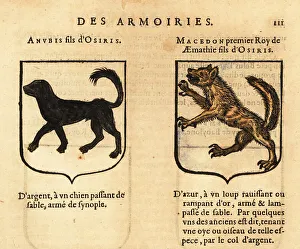 Escutcheon Prints: Coats of arms of mythological figures Anubis and Macedon