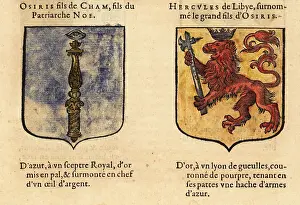 Escutcheon Prints: Coats of arms of mythological figures Osiris and Hercules Lybius