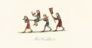 Strutt Gallery: Cock-throwing game, 14th century