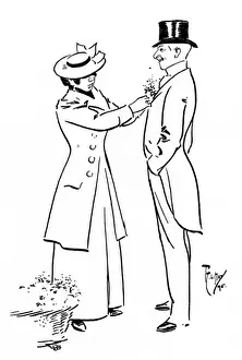 Sells Prints: Cockney London Flowergirl sells buttonhole to city gent