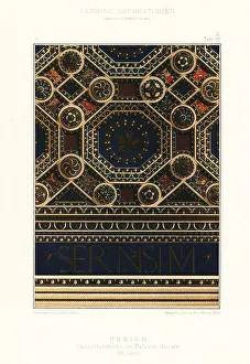 Ernst Wasmuth Prints: Coffered ceiling in the Ducal Palace, Urbino, Italy, 16th centur