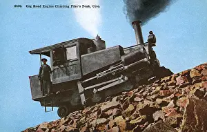 Cog road engine climbing Pikes Peak, Colorado, USA