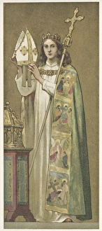 Vestments Gallery: Collectors card, bishop holding a mitre
