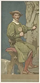 Carver Prints: Collectors card, stone carver at work