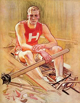 Collegiate Collection: Collegiate Rower with Oar from Harvard Date: 1906