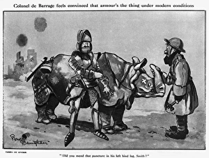 Colonel de Barrage and his armour, Bairnsfather cartoon, WW1 Colonel de Barrage and his armour, Bairnsfather cartoon, WW1