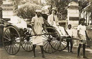 Colonial passengers in rickshaw, Ceylon (Sri Lanka)