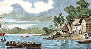 Cote Prints: Colonialism. First African expeditions. French ship heading