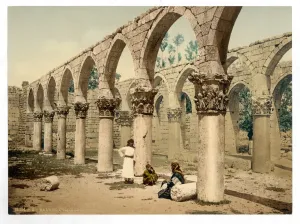 Ba Labakk Prints: Colonnade of the ancient mosque, Baalbek, Holy Land, (i. e