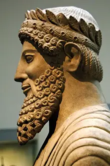 Limestone Prints: Colossal statue of a bearded man with laurel wreath. 500-480