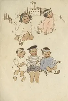 Colour sketches of children by Muriel Dawson