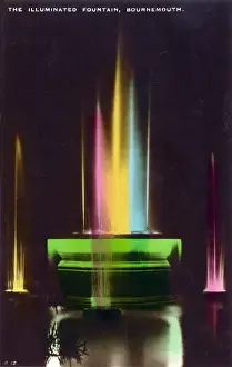 The colourful Illuminated Fountain, Bournemouth, Devon