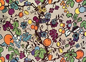 Images Dated 31st August 2012: Colourful pattern with oranges, lemons, grapes and flowers