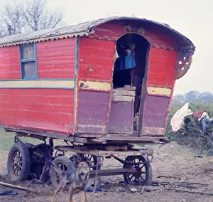 Colourful but shabby gipsy caravan