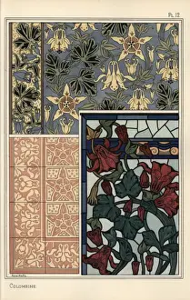 Columbine Prints: Columbine, Aquilegia vulgaris, flower in patterns
