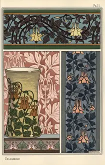Stencil Prints: Columbine flower, Aquilegia vulgaris, in patterns