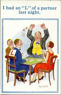 Angry Collection: Comc postcard, Four people playing cards Date: 20th century
