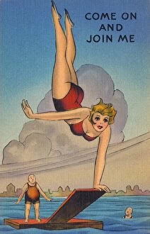Images Dated 23rd May 2017: Come on and join me! - girl flies off a diving board