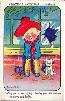 Worried Prints: Comic birthday postcard, Little girl with dog Date: 20th century
