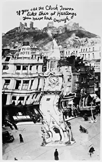 Comic distorted view of Hastings, East Sussex
