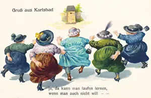 Comic German postcard -- health spa toilet