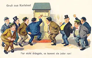 Desperate Prints: Comic German postcard -- health spa toilet engaged