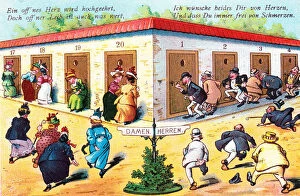 Access Gallery: Comic German postcard -- health spa toilets