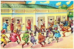 Comic German postcard -- health spa toilets