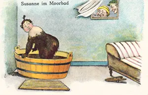 Comic German postcard -- mud bath at a health spa