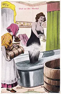 Comic German postcard -- mud bath at a health spa