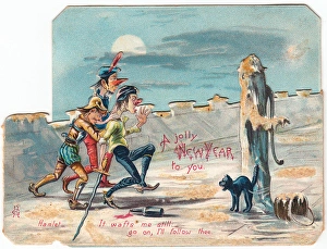 Comic Hamlet scene on a New Year card Comic Hamlet scene on a New Year card