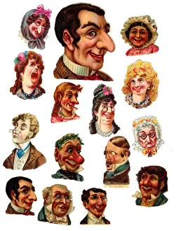 Monocle Prints: Comic heads on fifteen Victorian scraps
